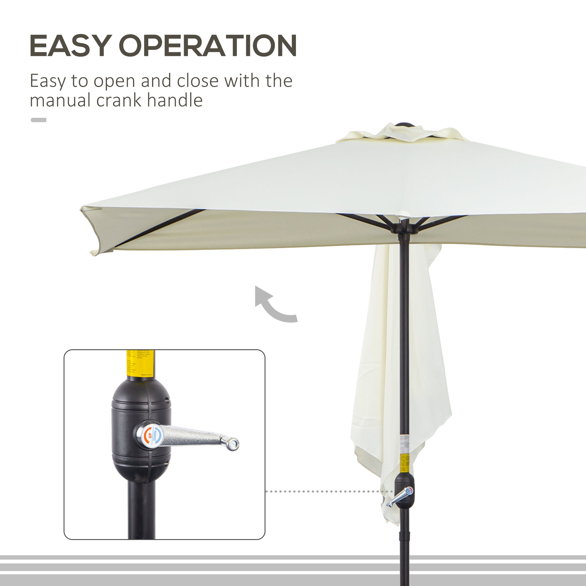 8ft Half Umbrella Outdoor Balcony Parasol Patio Garden Outdoor Window Sun Shade w/ 5 Ribs Beige