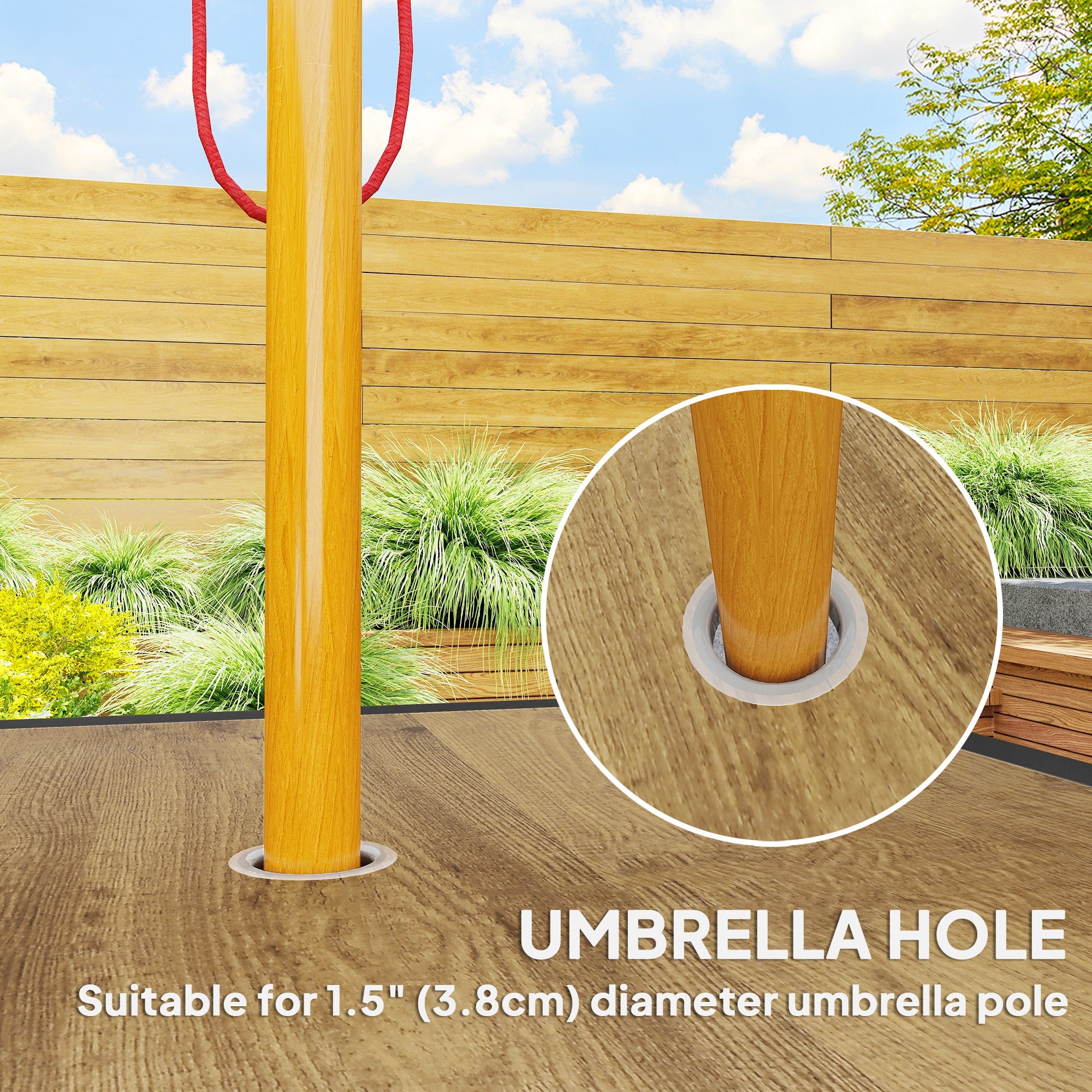 37" Garden Outdoor Dining Table for 4, Square Patio Table with Umbrella Hole, Plastic Board Tabletop for Backyard, Poolside, Mixed Brown