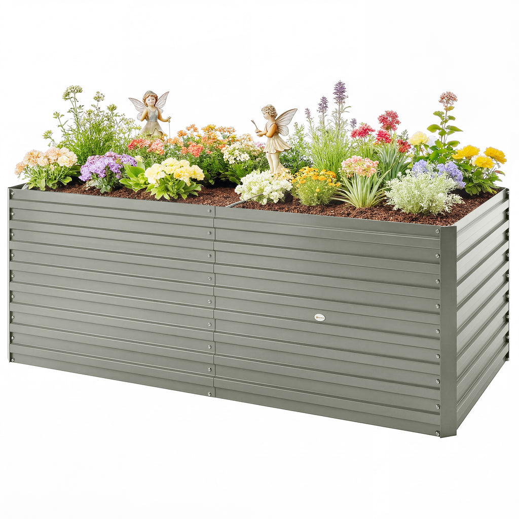 5' x 3' x 2' Raised Garden Bed, Galvanized Planter Box for Growing Flowers, Herbs and Vegetables, Light Grey