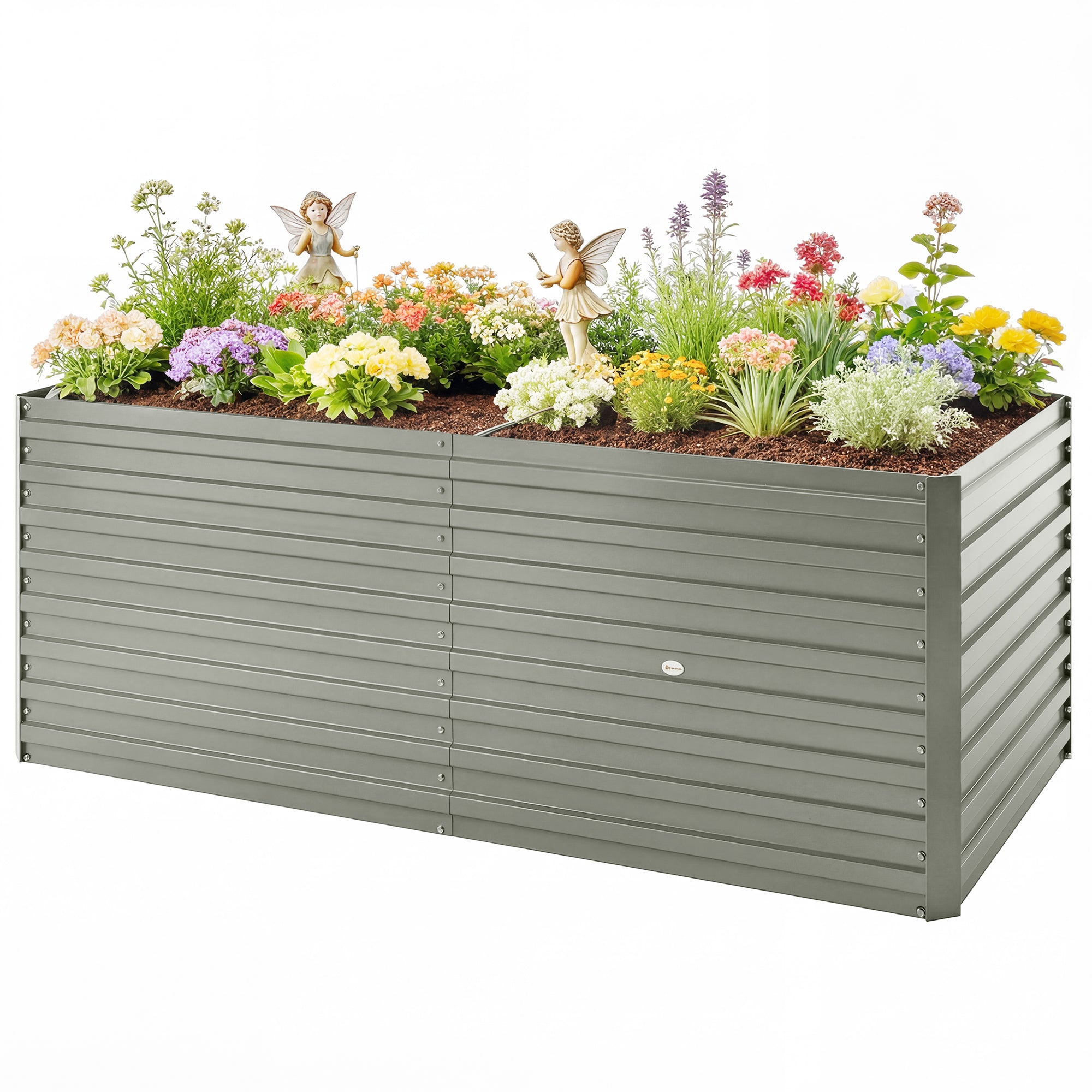 5' x 3' x 2' Raised Garden Bed, Galvanized Planter Box for Growing Flowers, Herbs and Vegetables, Light Grey