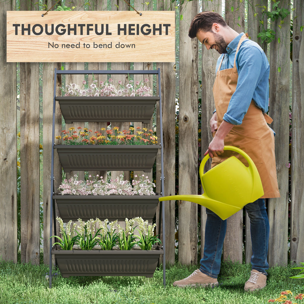 4-Tier Vertical Raised Garden Planter with 4 Boxes, Outdoor Plant Stand Grow Container for Vegetable Flowers, Brown