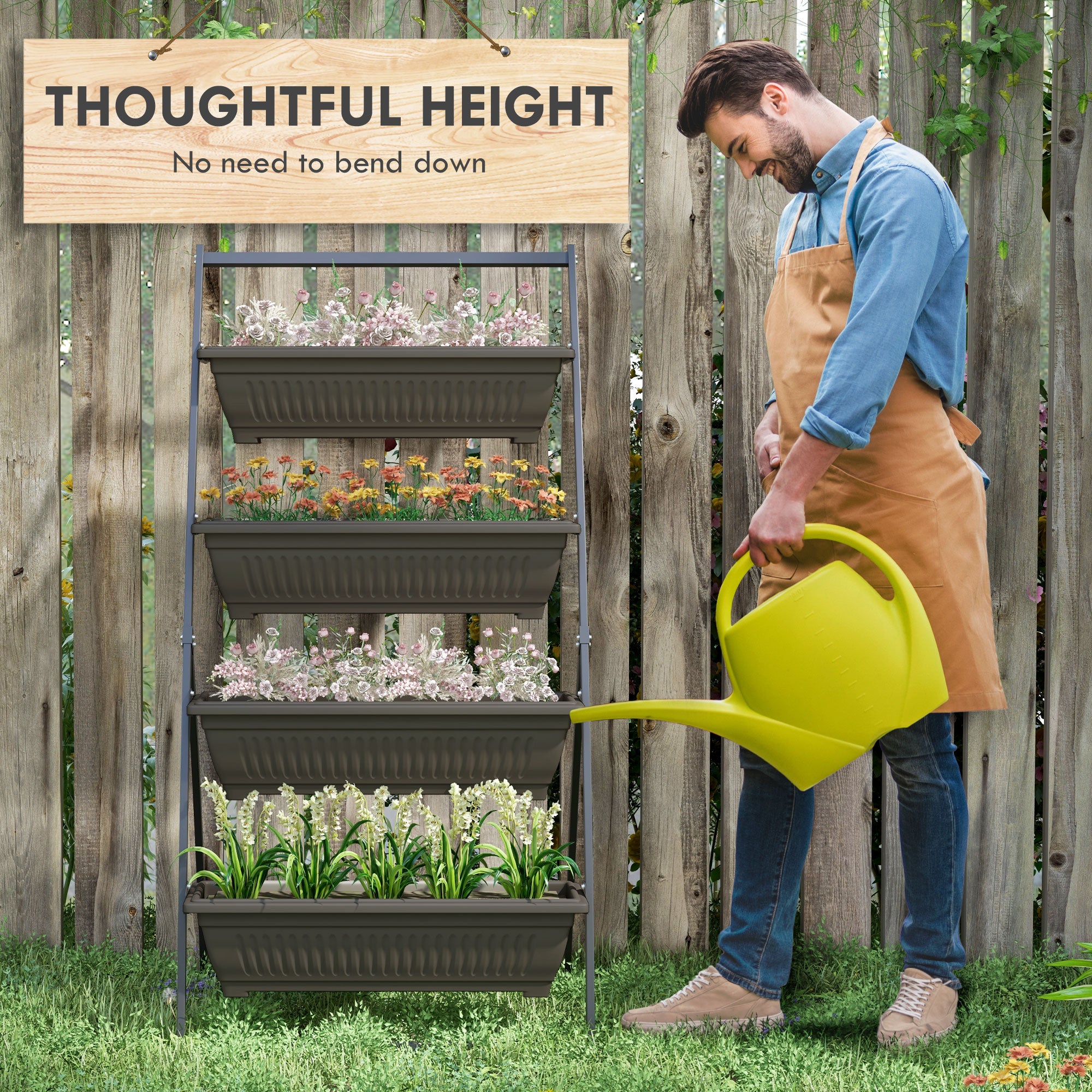 4-Tier Vertical Raised Garden Planter with 4 Boxes, Outdoor Plant Stand Grow Container for Vegetable Flowers, Brown