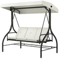 Convertible Patio Swing Bed with Canopy and Cushions, 3 Seater Porch Swing for Outdoor, Backyard, Garden, Cream White