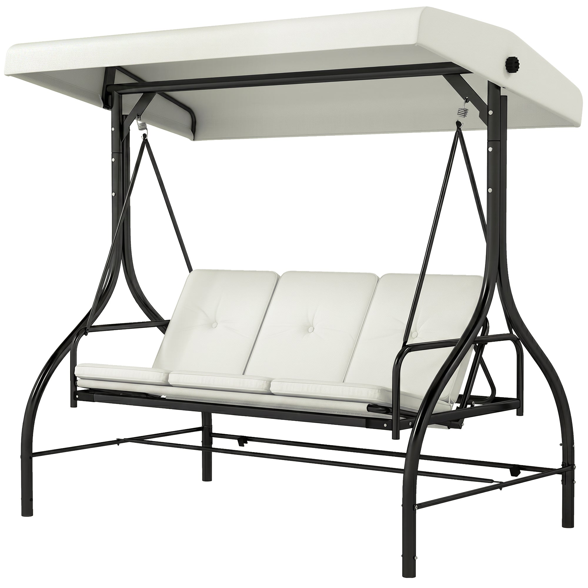 Convertible Patio Swing Bed with Canopy and Cushions, 3 Seater Porch Swing for Outdoor, Backyard, Garden, Cream White
