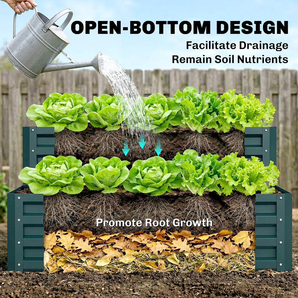 2 Tier Galvanized Raised Garden Bed, Steel Planter Box for Vegetables, Flowers, Herbs, 47" x 40" x 23", Green