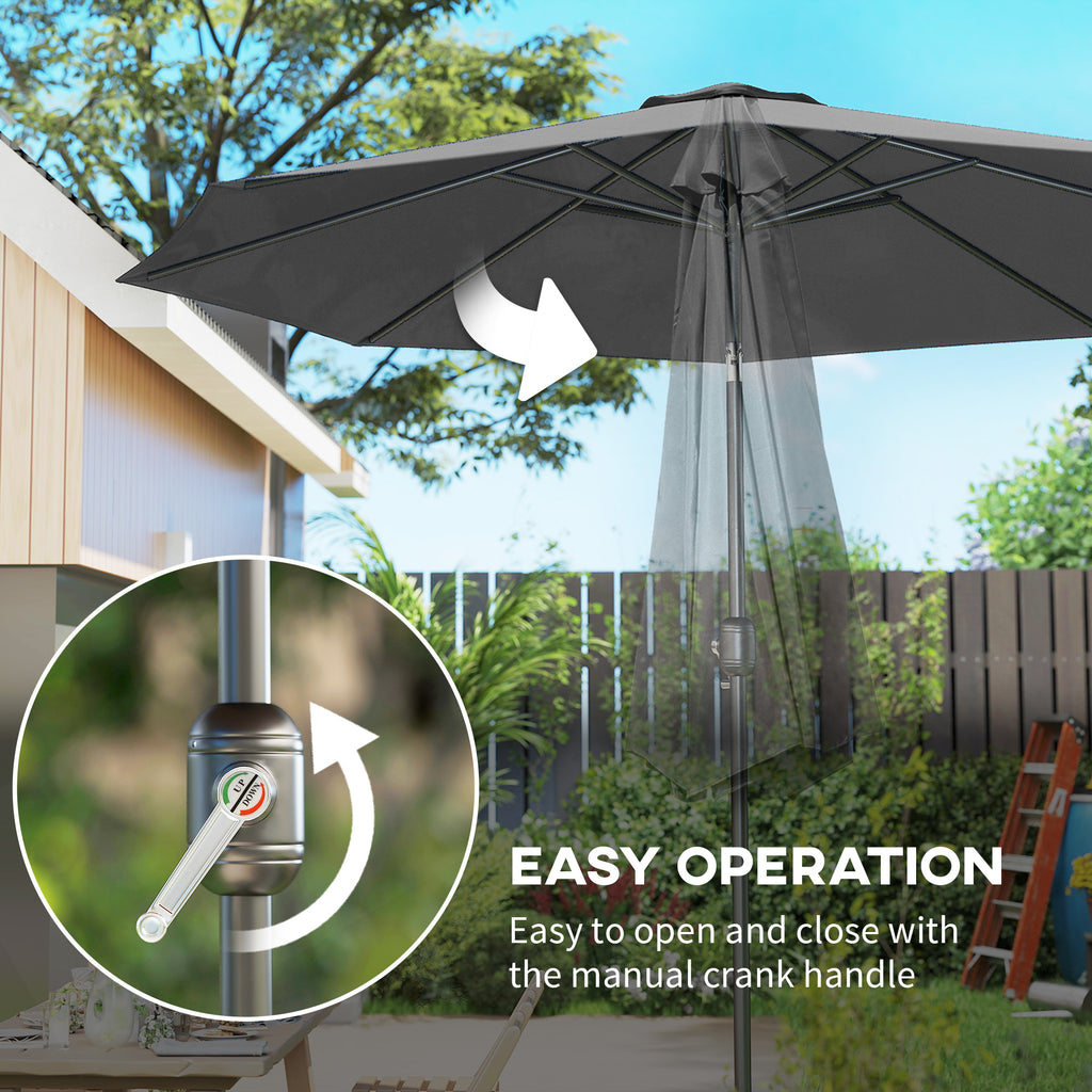 10' x 8' Round Market Umbrella, Patio Umbrella with Crank Handle and Tilt, Outdoor Parasol for Garden, Bench, Lawn, Grey