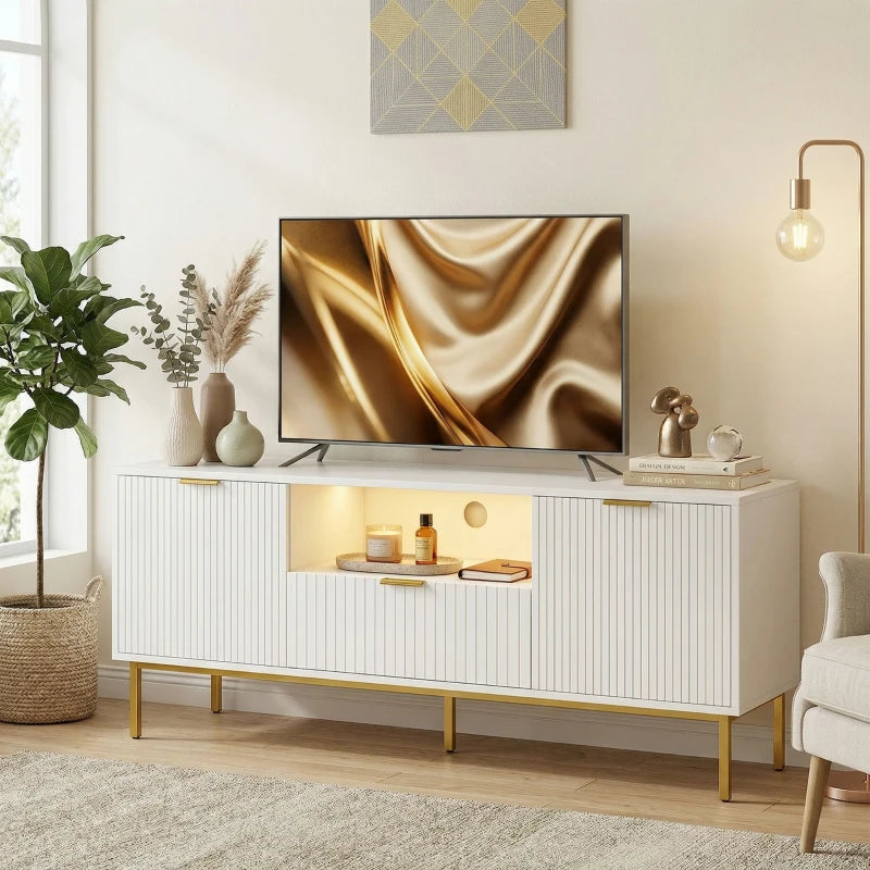 Modern white TV console for TVs up to 60 inches with RGB LED lights