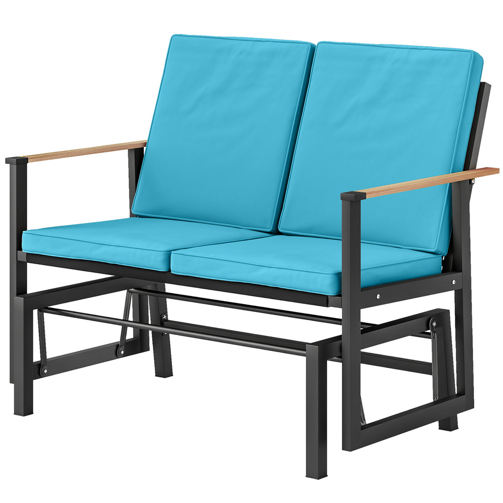 Outdoor Glider Bench for 2 Person, Patio Glider Loveseat with Thick Cushions for Garden Balcony Porch, Navy Blue