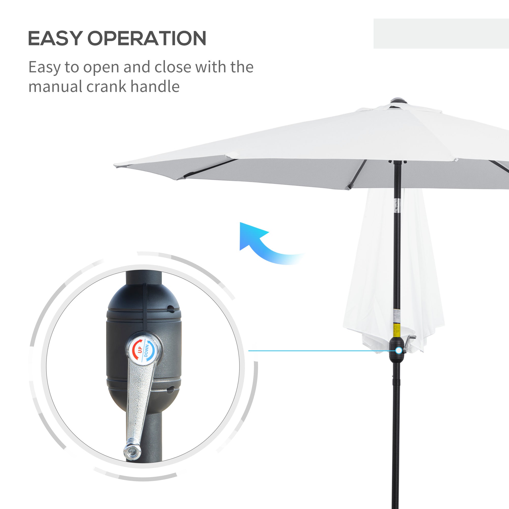10' x 8' Round Market Umbrella, Patio Umbrella with Crank Handle and Tilt, Outdoor Parasol for Garden, White