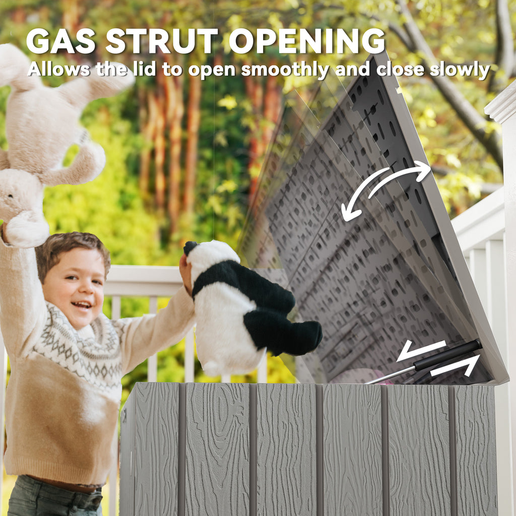 Outdoor Storage Box Large Capacity Deck Box with Lockable Lid Gas Struts for Patio Garden 125.5 gal Grey