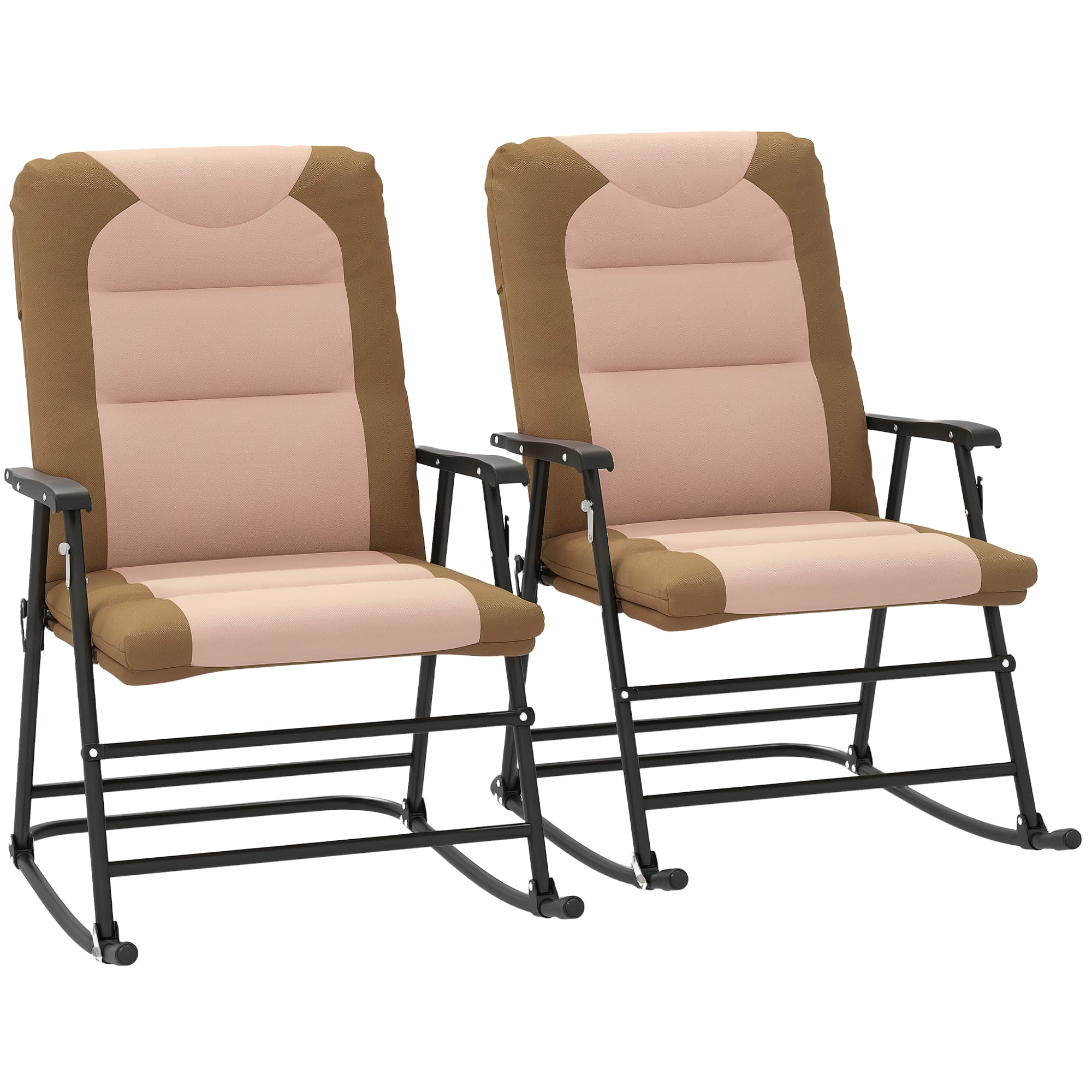 Folding Rocking Chair Set of 2 Padded Rockers with Armrest, Light Brown
