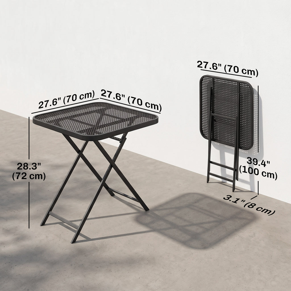27.5" Square Outdoor Patio Table, Outdoor Folding Table with Grid Rattan-Like Top for Camping, Picnic, Black