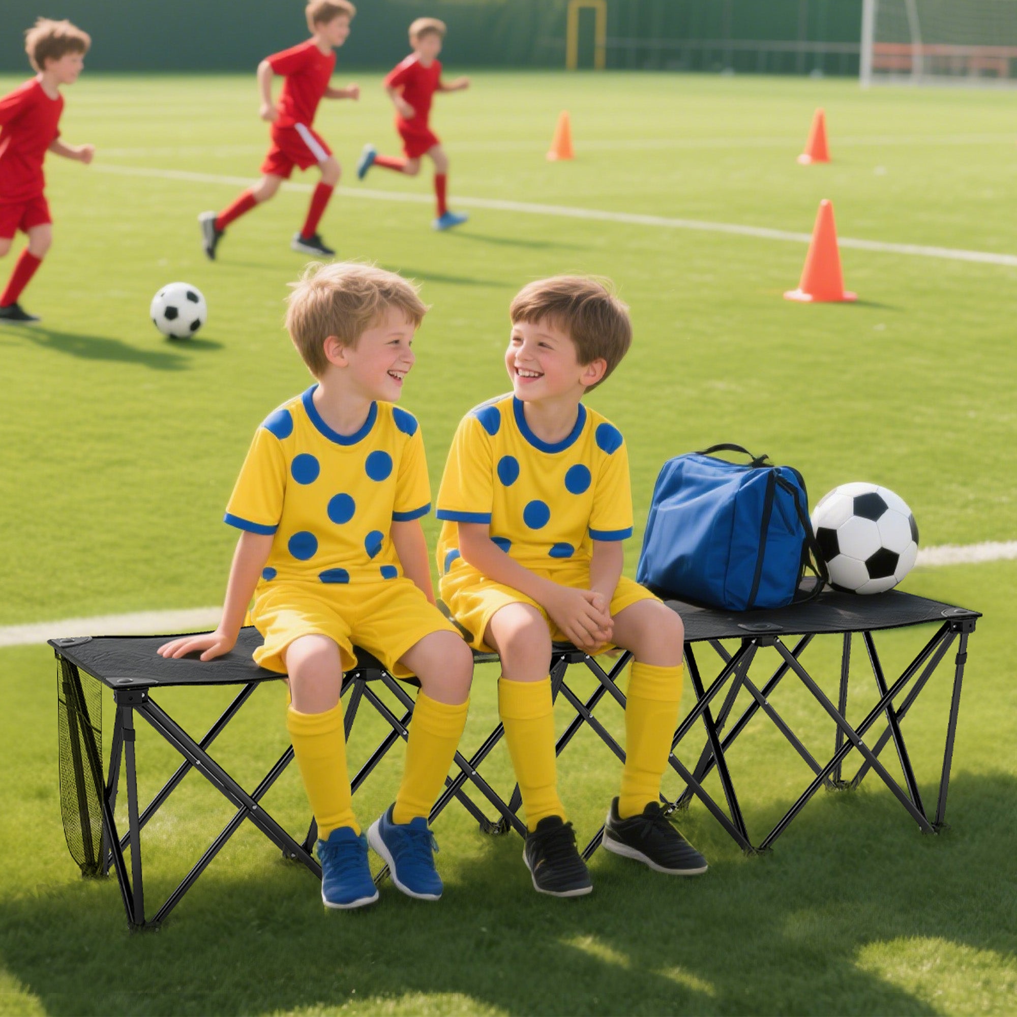 Portable 4-Seater Folding Camping Chair, Team Bench Chair with Carry Bag for Soccer Football Team, No Assembly