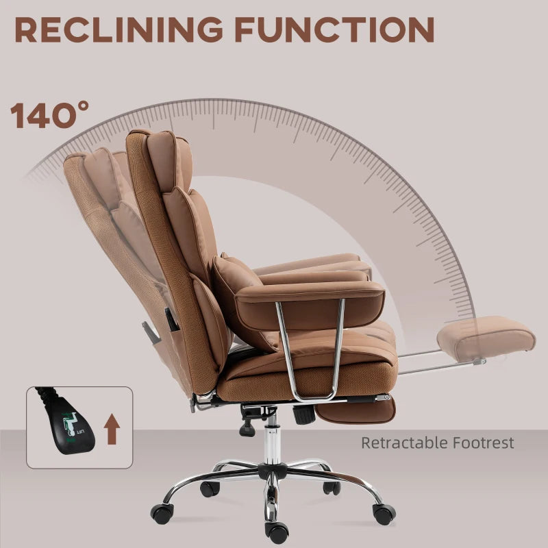 Ergonomic Brown Massage Office Chair with 6-Point Vibration and Reclining Footrest