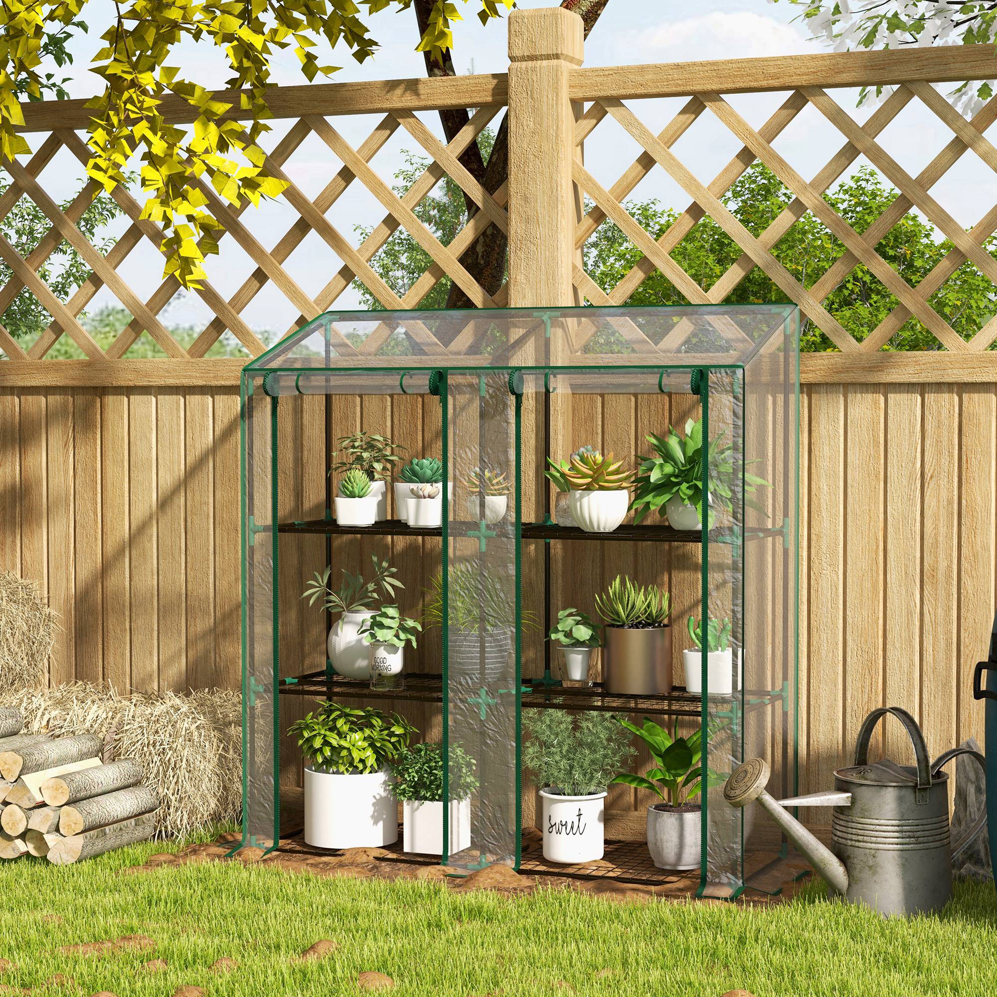Portable Mini Greenhouse Green House with 3 Tier Shelves, Reinforced Cover, Roll-up Doors, 56.3" x 18.1" x 59.4"
