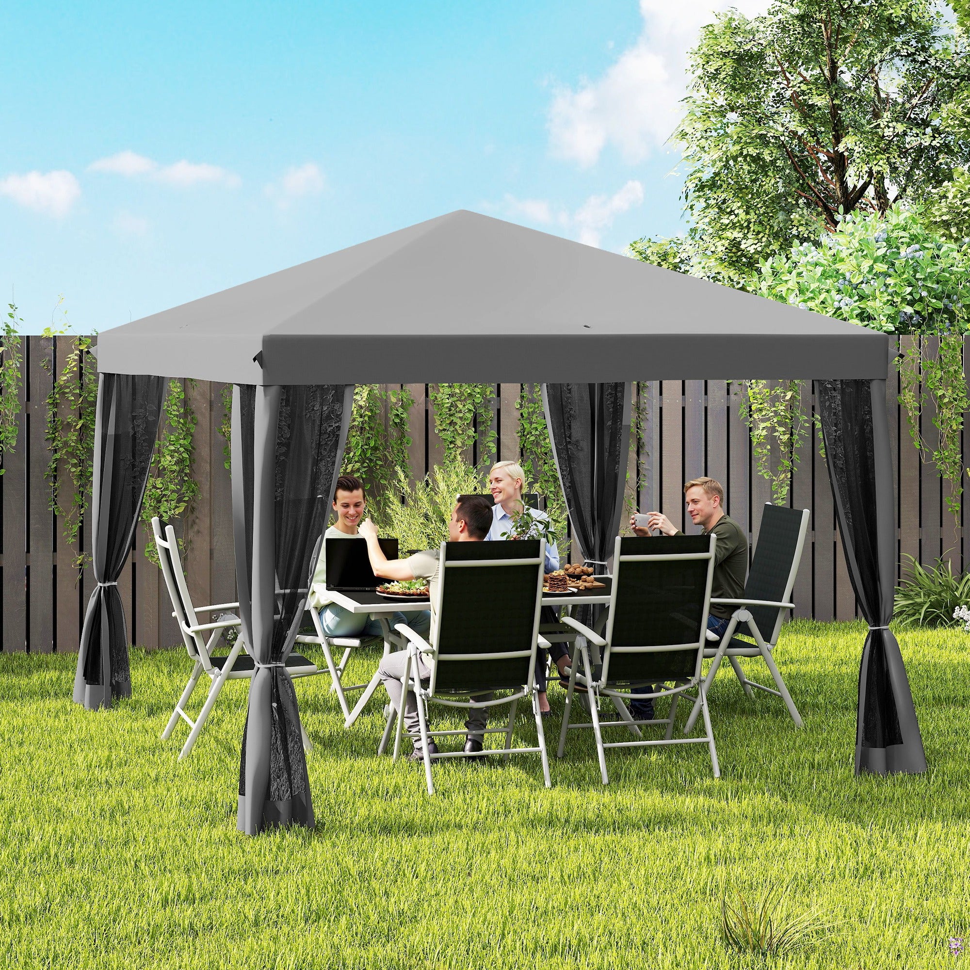 10' x 10' Pop Up Canopy Tent Gazebo, Foldable Canopy Tent with Zipper Mesh Sidewalls, Light Grey