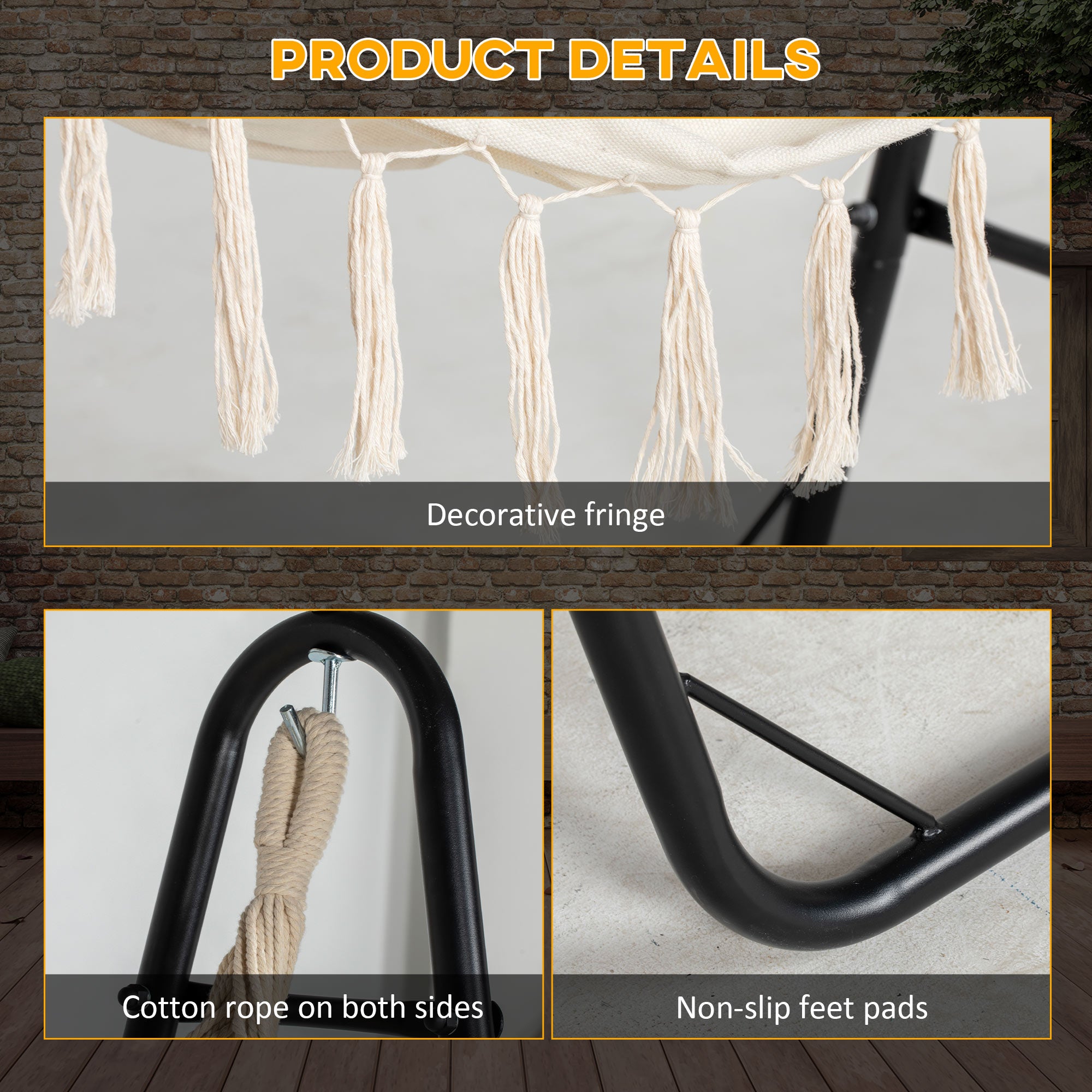 Hammock Chair with U Shape Stand, Hammock Swing Chair with A Side Pocket, Cream White