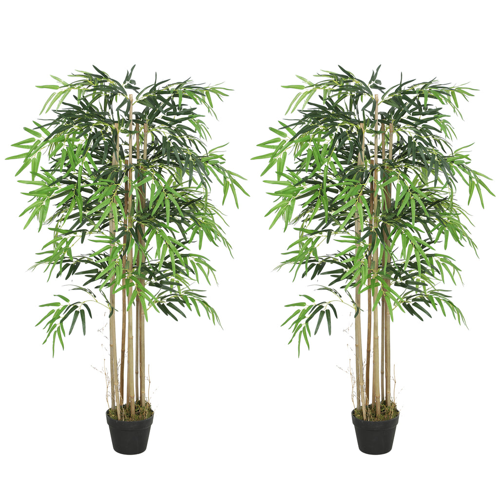 5FT Artificial Bamboo Tree Set of 2, Fake Plant with 1095 Leaves, Greenery Plant in Nursery Pot for Indoor, Green