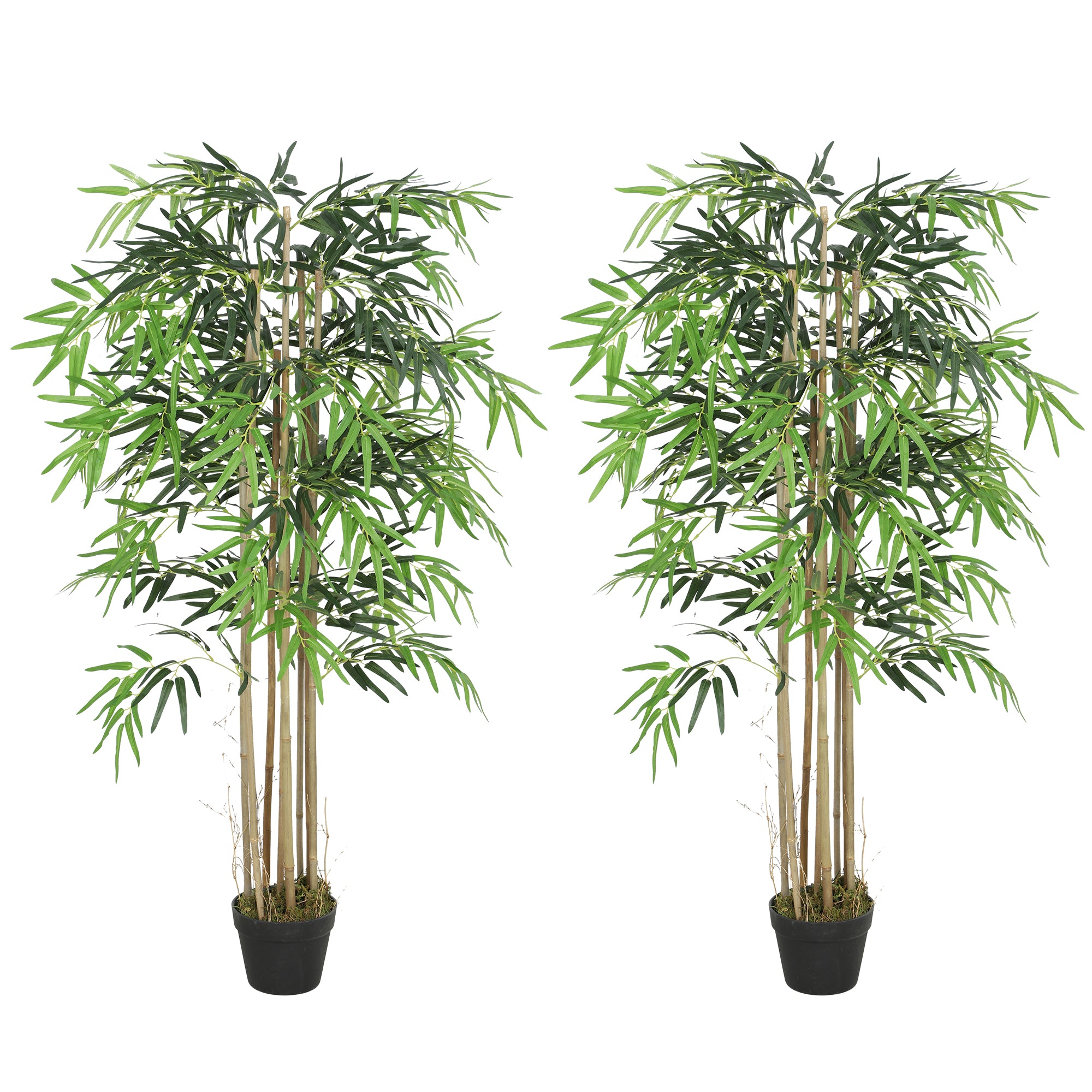 5FT Artificial Bamboo Tree Set of 2, Fake Plant with 1095 Leaves, Greenery Plant in Nursery Pot for Indoor, Green
