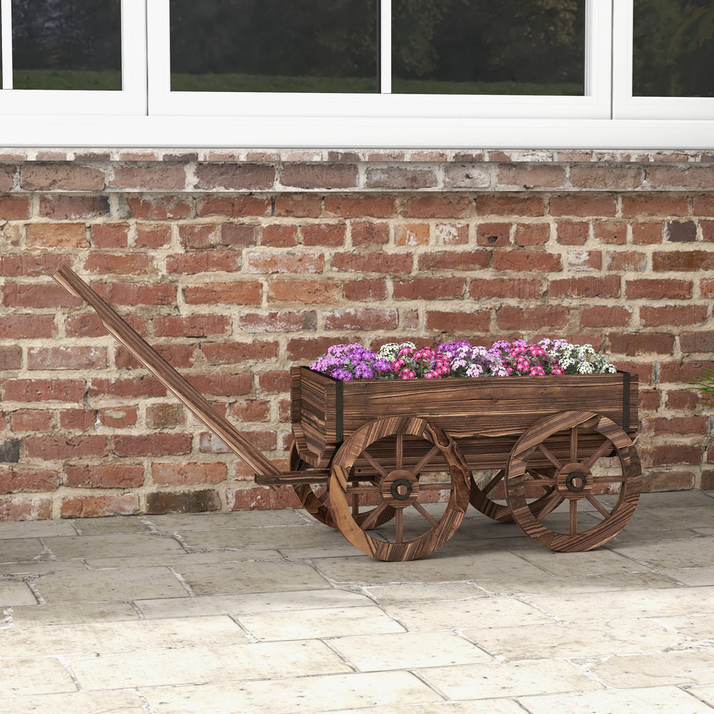 Raised Garden Bed, Wooden Wagon Planter Boxes with Drainage Holes, for Vegetables Flowers Herbs, Carbonized