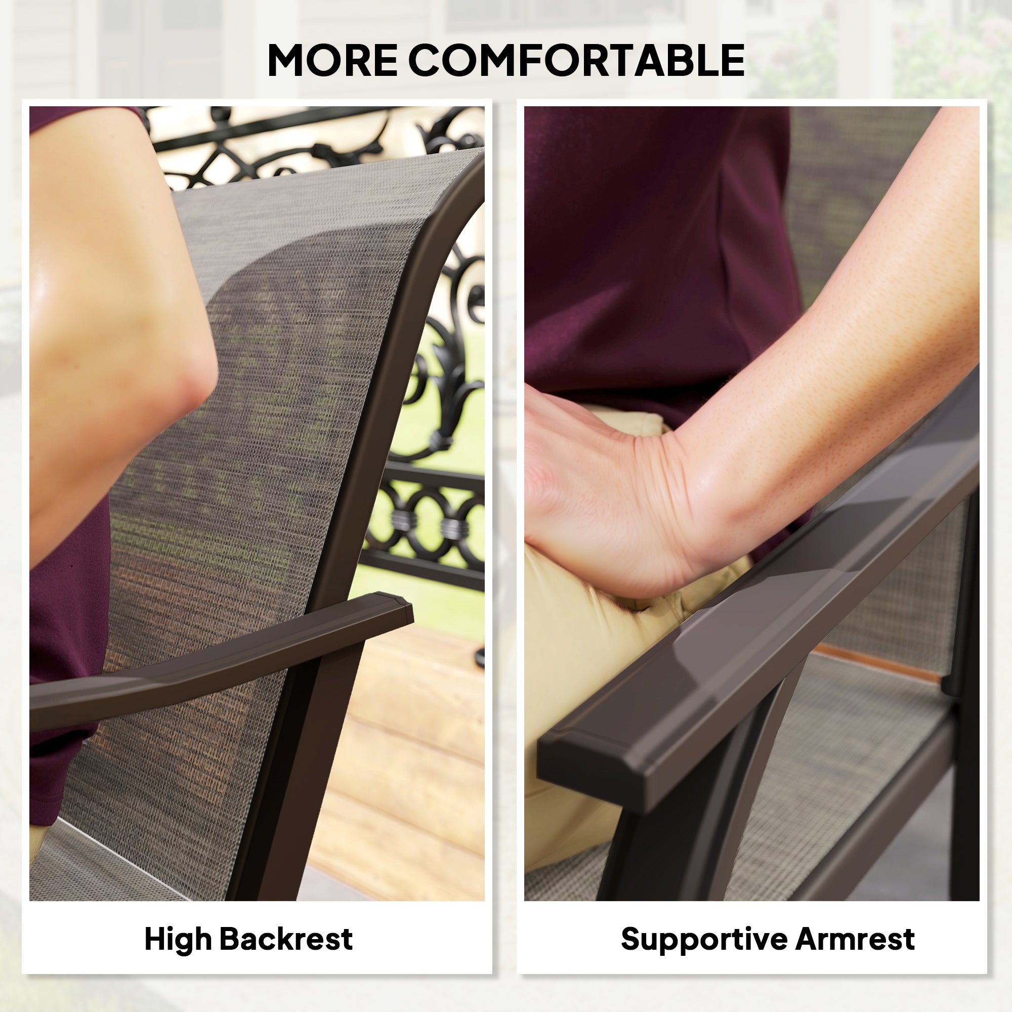 Patio Chairs Set of 2 with Armrest and High Backrest, for Backyard, Balcony, Porch, Poolside, Deck, Garden, Brown