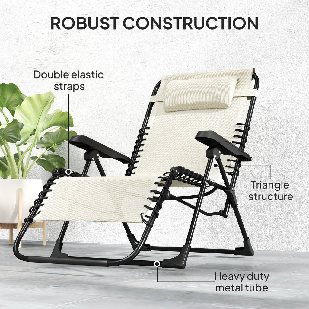 Folding Zero Gravity Chair, 5-Position Adjustable Outdoor Lounge Chair Recliner with Headrest, Beige