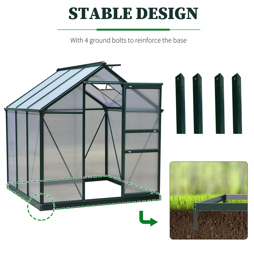 6.2' x 6.3' x 6.6' Clear Polycarbonate Greenhouse Large Walk-In Green House Garden Plants Grow Galvanized Base Aluminium Frame w/ Slide Door