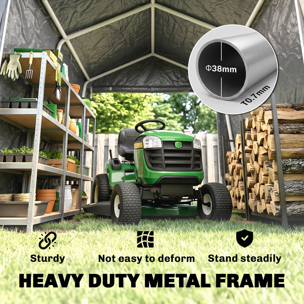 9.2' x 7.9' Garden Storage Tent, Patio Storage Shelter w/ Metal Frame and Double Zipper Doors, Dark Grey
