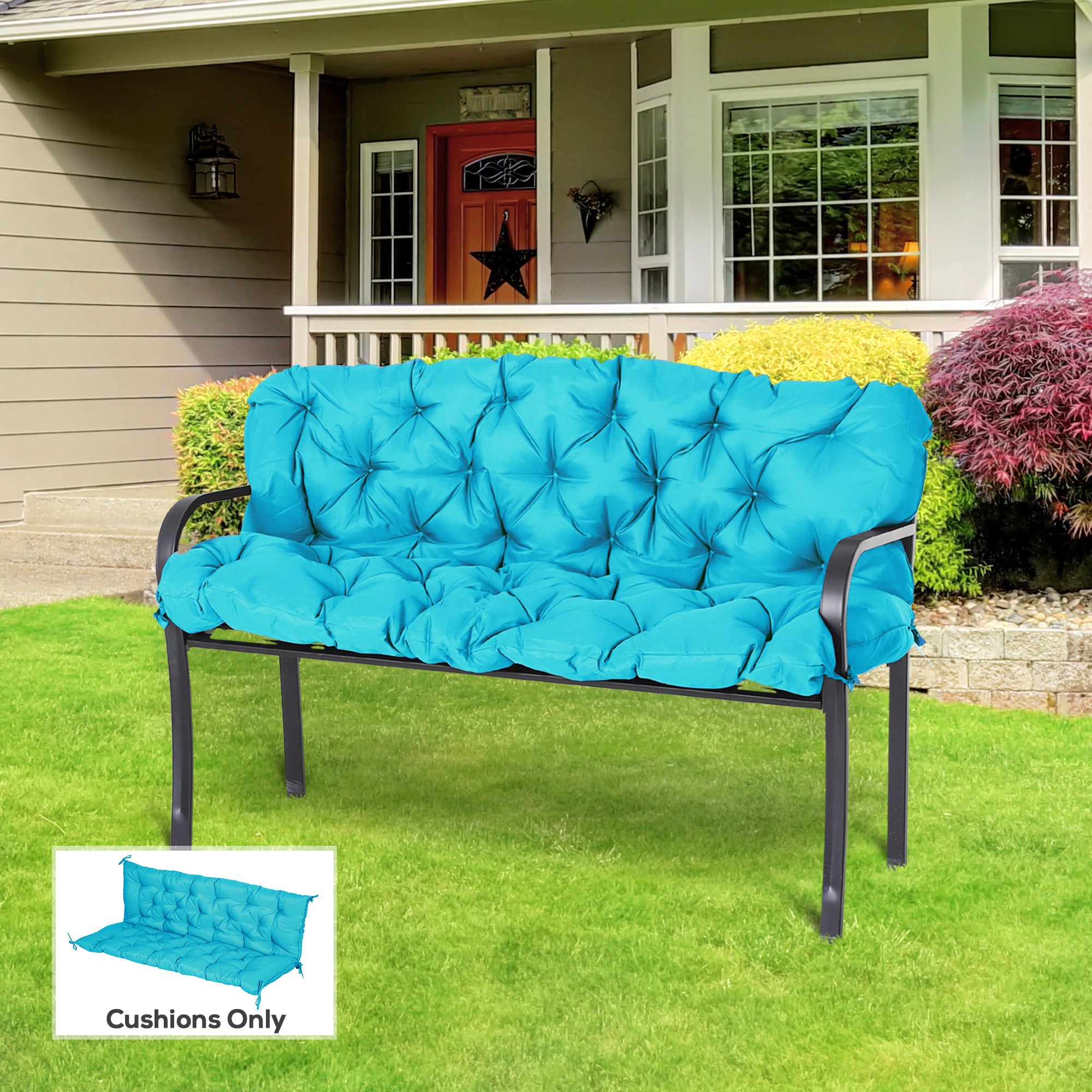 Porch Swing Cushion Garden Bench Cushion with Backrest, Non-Slip 3-Seater Soft Pad, Swing Chair Mat Replacement for Indoor and Outdoor, 59.1" x 38.6", Turquoise