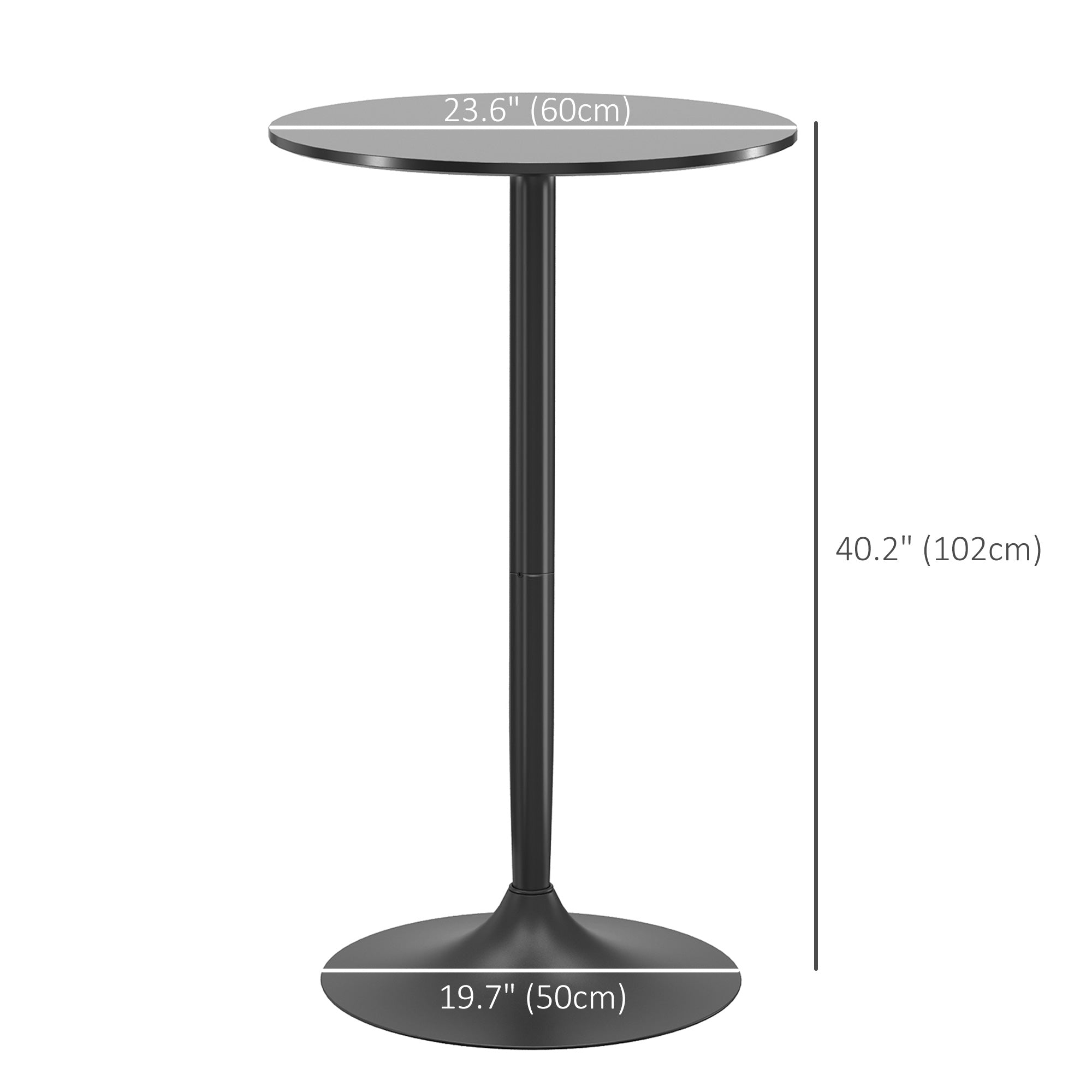 High Top Bar Table, Modern Round Dining Table with Painted Top and Steel Base, Bistro Table for 2 People, Black