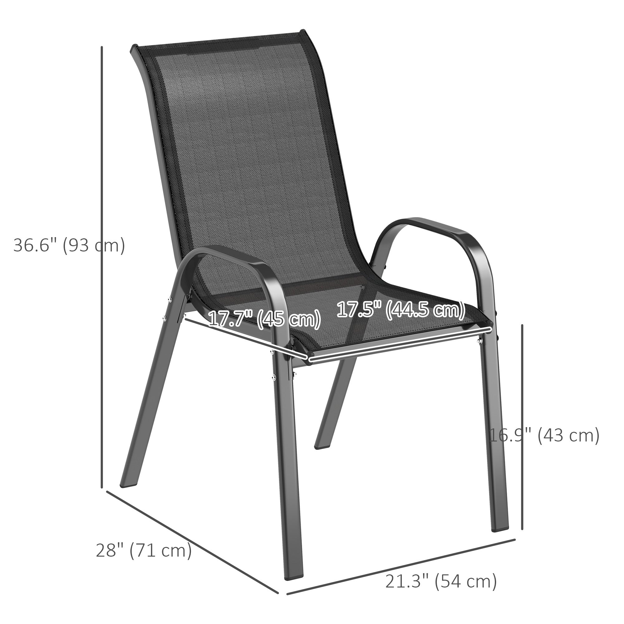 Set of 4 Outdoor Dining Chairs, Stackable Lawn Chairs with High Back, Breathable Mesh Seat for Garden Porch, Black