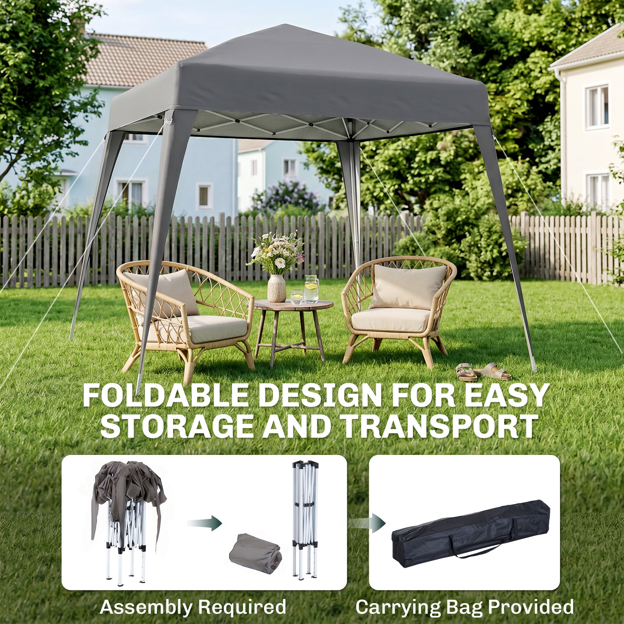 8' x 8' Pop Up Canopy, Outdoor Folding Tent, Portable Party Tent with Carrying Bag for Camping, Party, Picnic, Grey