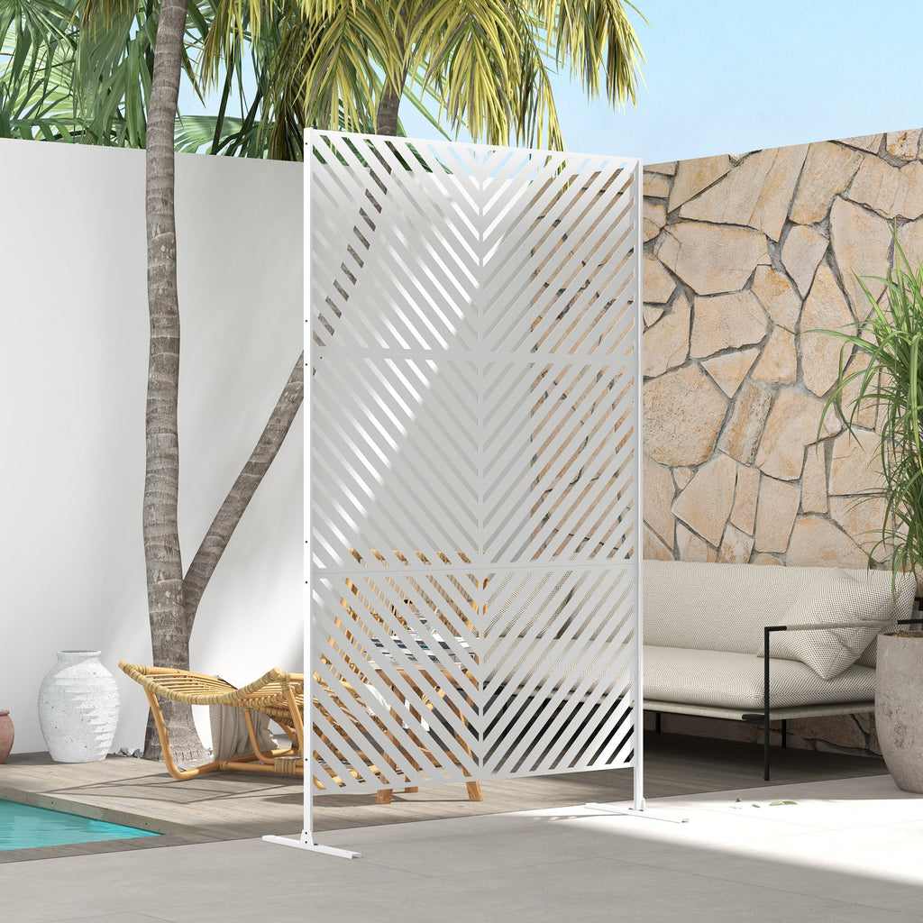 6.5FT Decorative Outdoor Divider, Metal Privacy Screen with Stand, Triangle Style, White