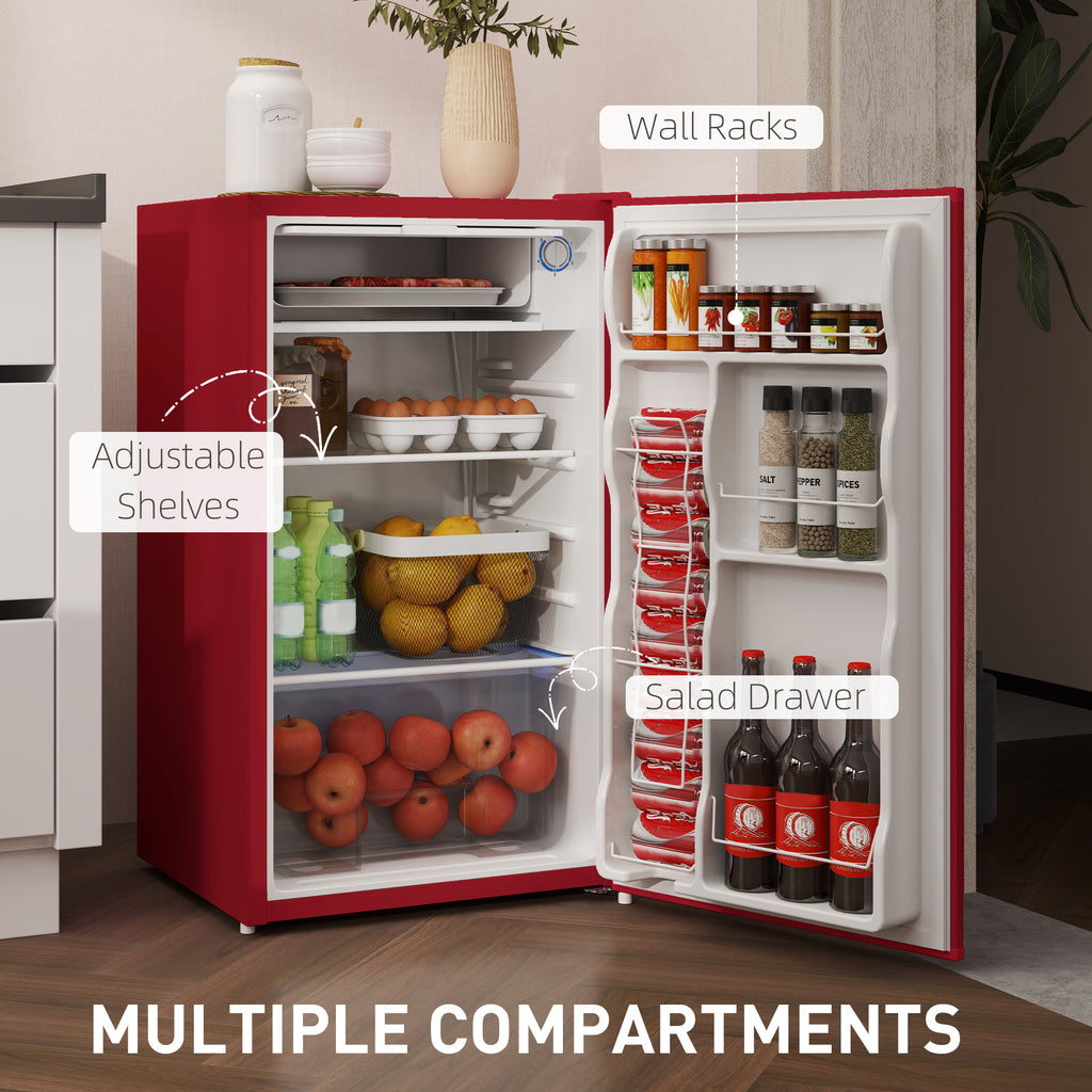 Compact Refrigerator, Mini Fridge with Freezer, Adjustable Shelf, Mechanical Thermostat and Reversible Door, Red