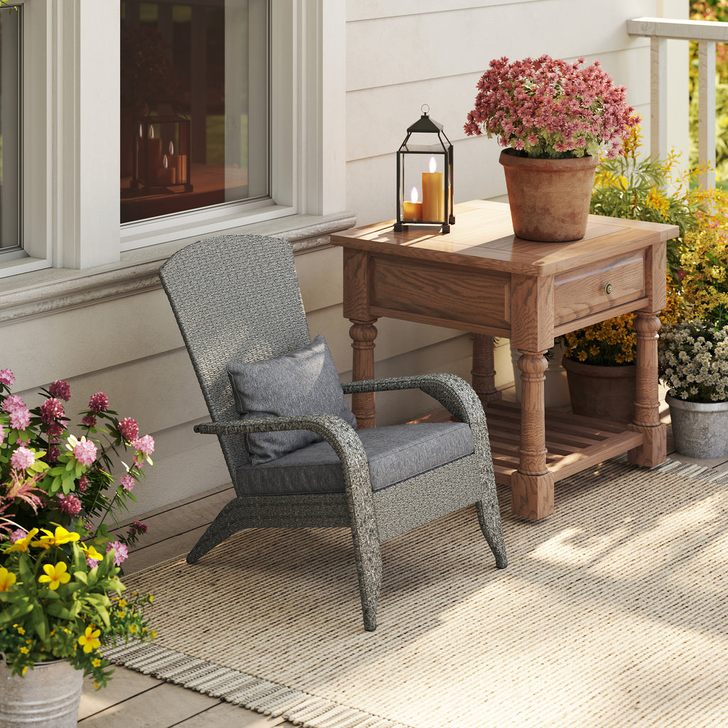 Wicker Adirondack Chair, PE Rattan Outdoor Fire Pit Chair Muskoka Chair with Cushions, Heather Grey
