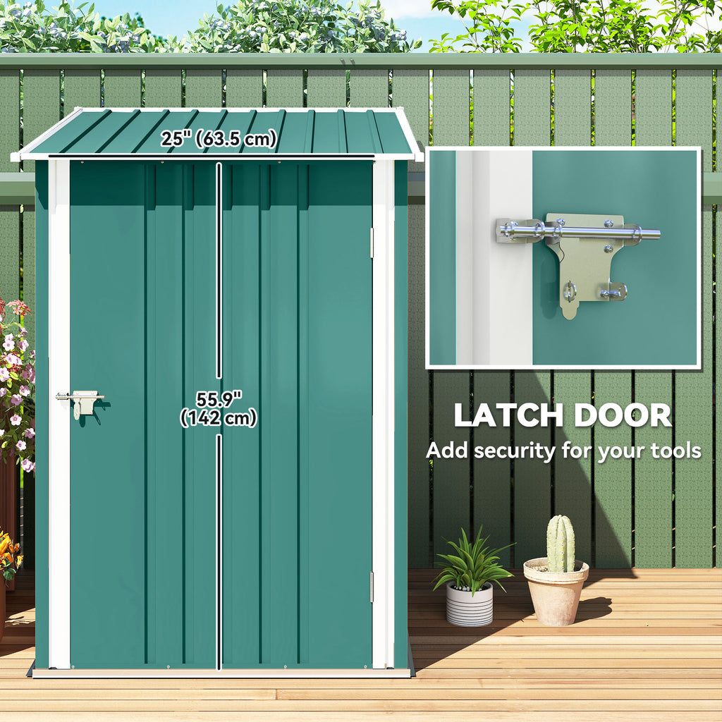 3.3' x 3.4' Lean-to Garden Storage Shed, Outdoor Galvanized Steel Tool House with Lockable Door for Patio Green