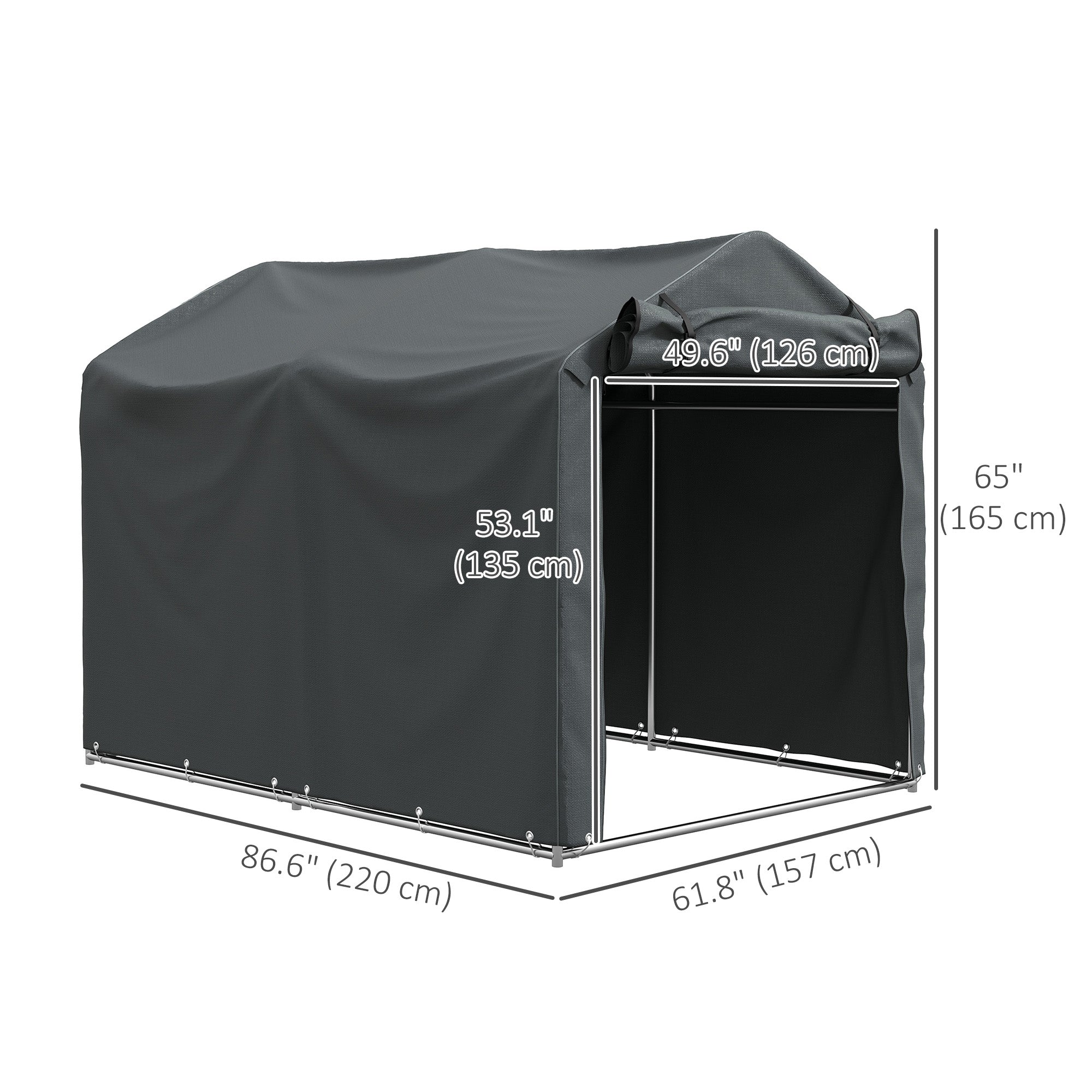 Outdoor Storage Shed, UV Resistant Bike Tent with Roll-up Zipper Door, Portable Shed for Bike, Motorcycle, Dark Grey