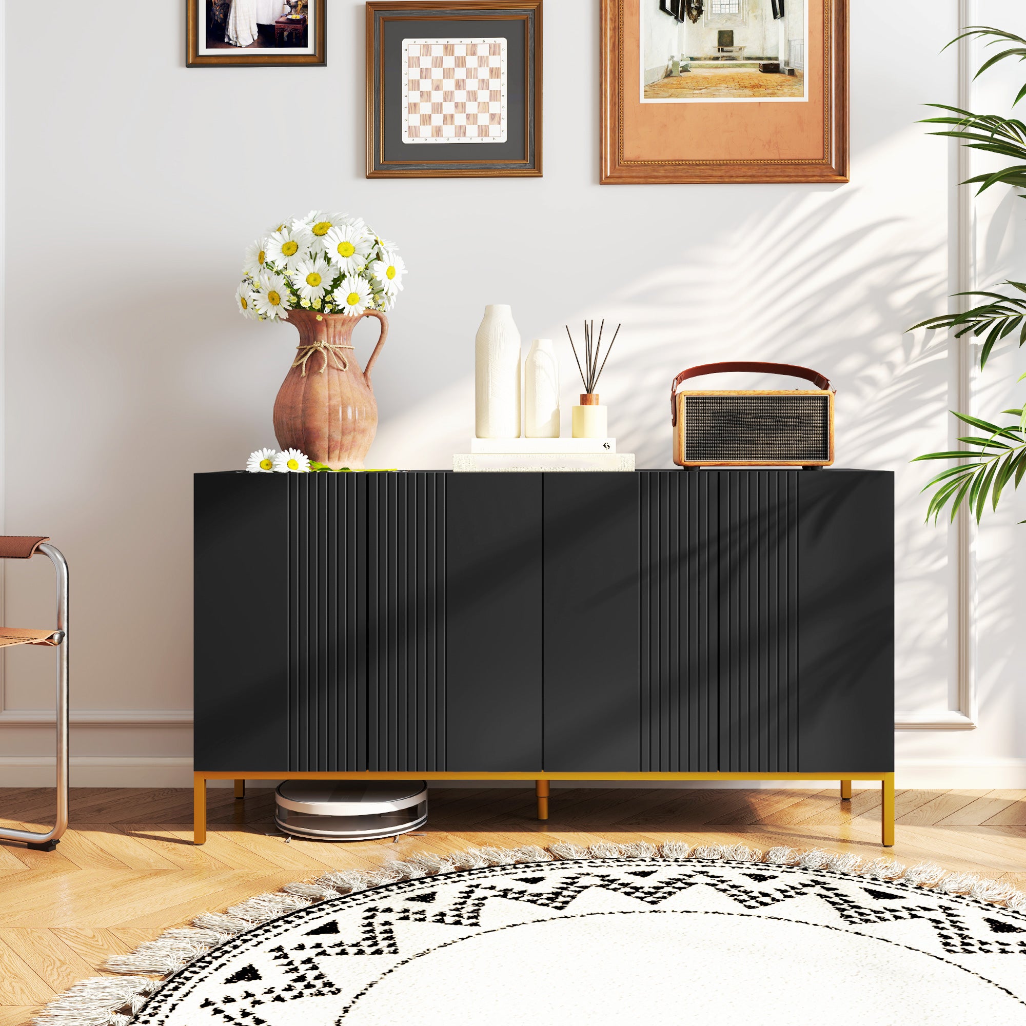 Sideboard Storage Cabinet with Adjustable Shelves, Soft-Close Doors, Kitchen Buffet Cabinet for Dining Room, Black