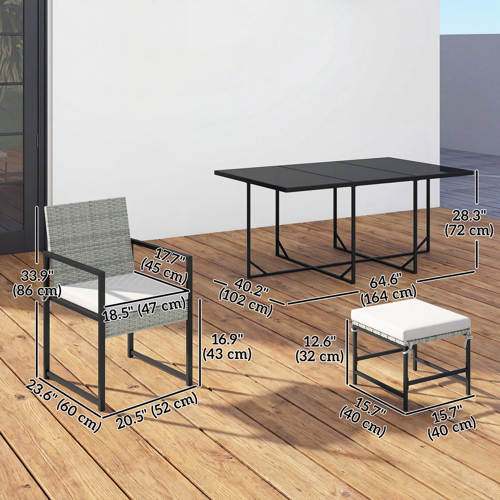11 Pieces Wicker Patio Dining Set, Rattan Outdoor Furniture Set with 6 Armchairs, 4 Stools, Light Grey