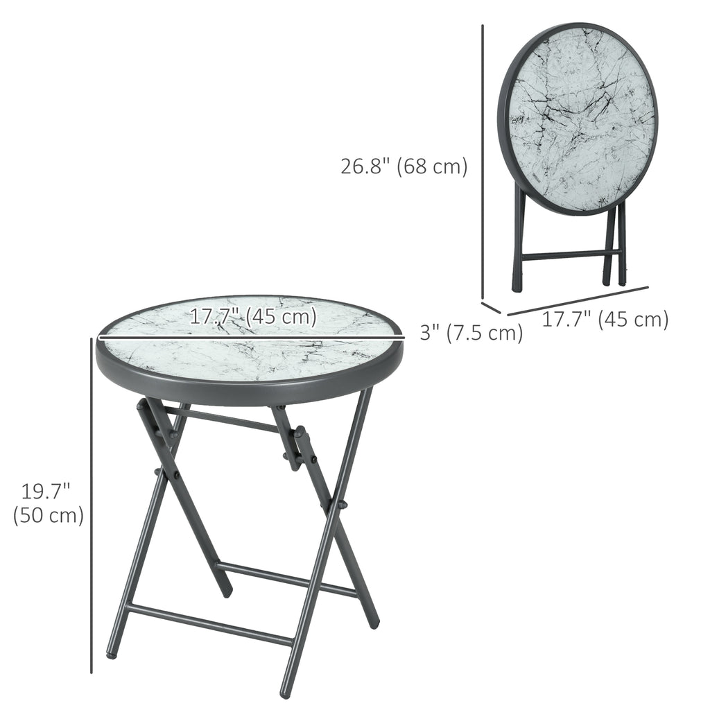 18" Outdoor Round Folding Table, Garden Side Table with Tempered Glass Top for Camping, Party, Weddings, White
