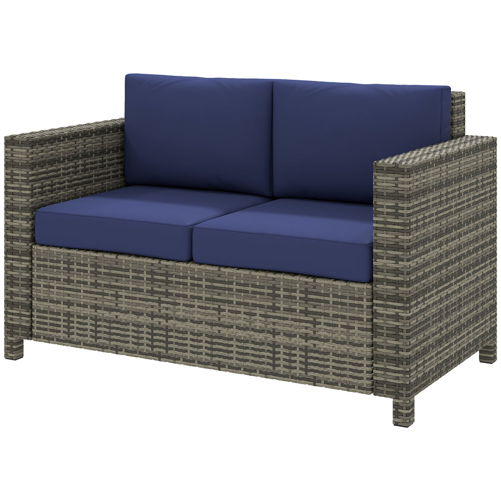 Wicker Outdoor Sofa, All Weather Patio Couch Loveseat with Cushions for Balcony, Deck, Garden, Poolside, Dark Blue