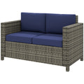 Wicker Outdoor Sofa, All Weather Patio Couch Loveseat with Cushions for Balcony, Deck, Garden, Poolside, Dark Blue