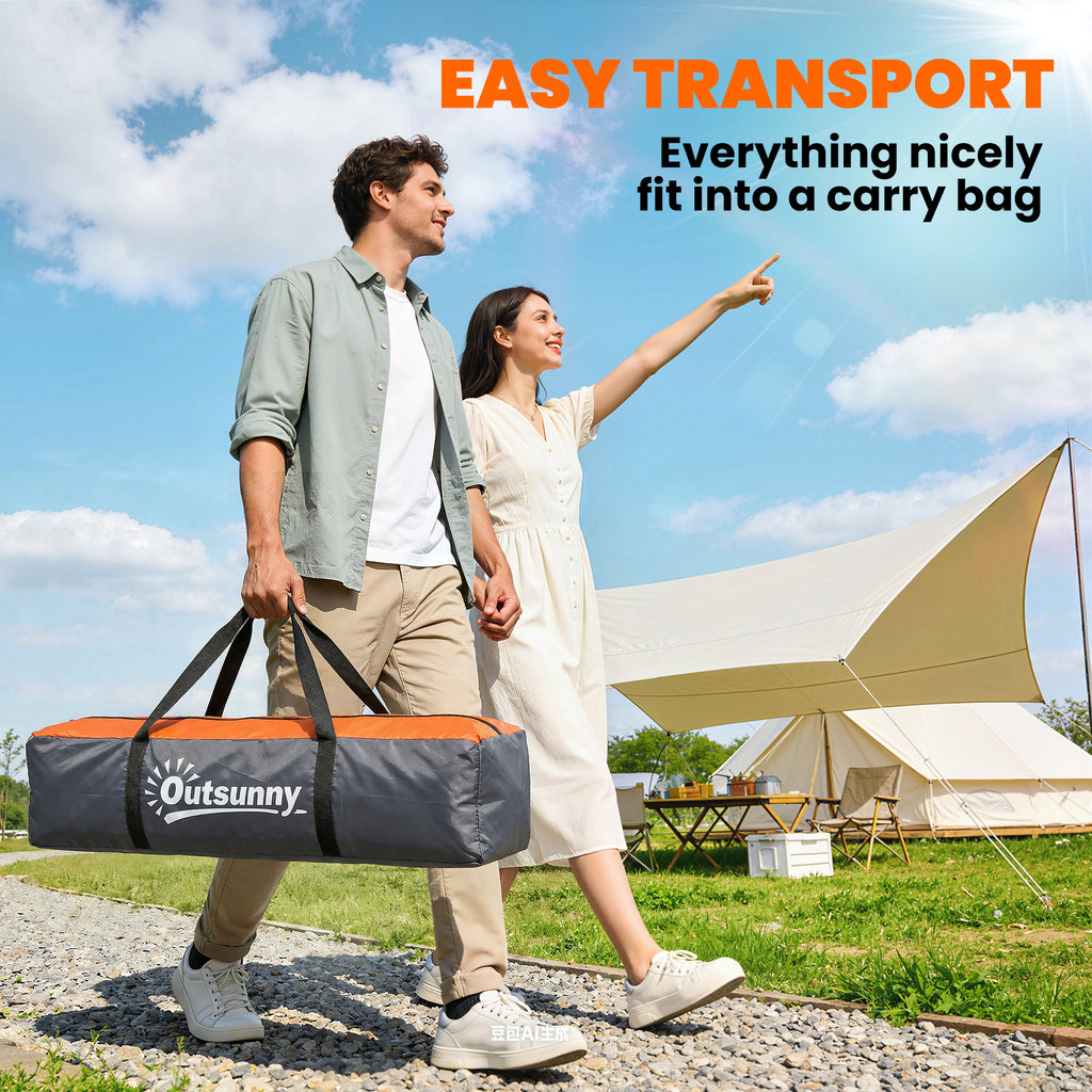 Pop up Camping Tent, 3-4 Man Family Tent, 3000mm Waterproof, with Carry Bag and Top Hook, Dark Grey and Orange