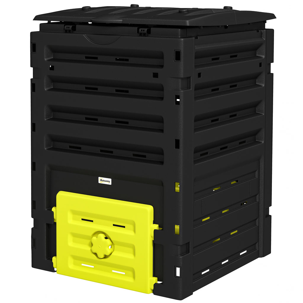 Compost Bin, Garden Composter with 80 Vents and 2 Sliding Doors, 120 Gallon (450L), Yellow