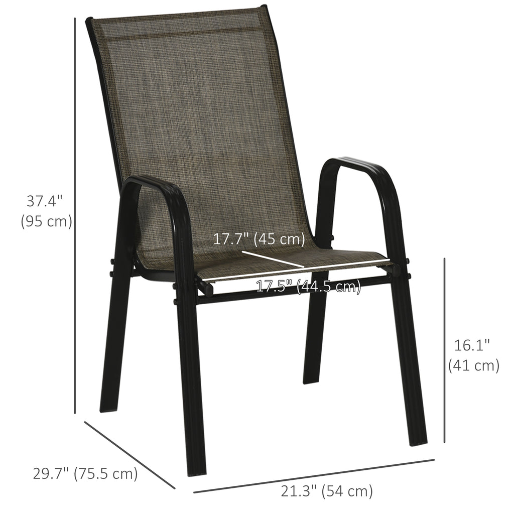 Set of 4 Outdoor Dining Chairs, Heavy Duty Stackable Patio Dining Set with Armrests for Balcony Garden, Brown and Black
