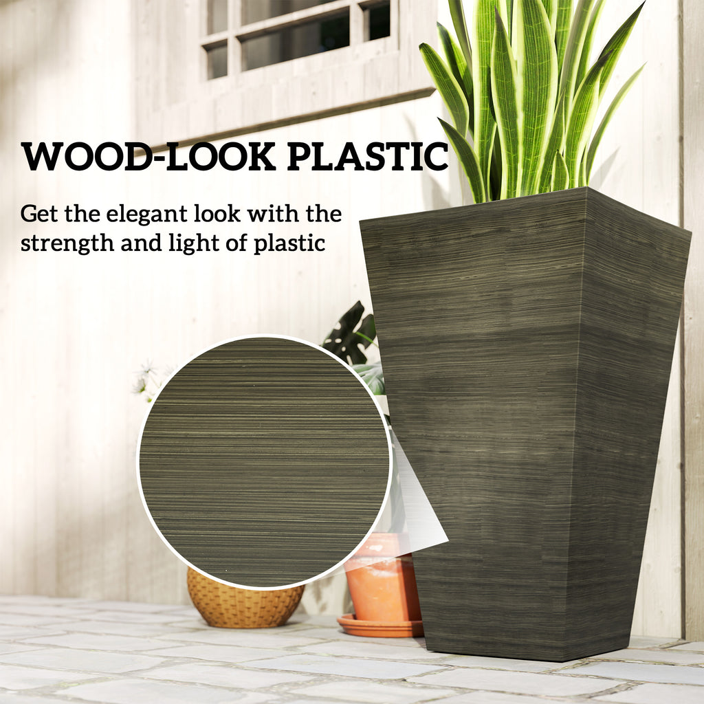 Tall Planter for Outdoor Plants Set of 3, 28 Inch Taper Planter with Drainage Holes, Bronze