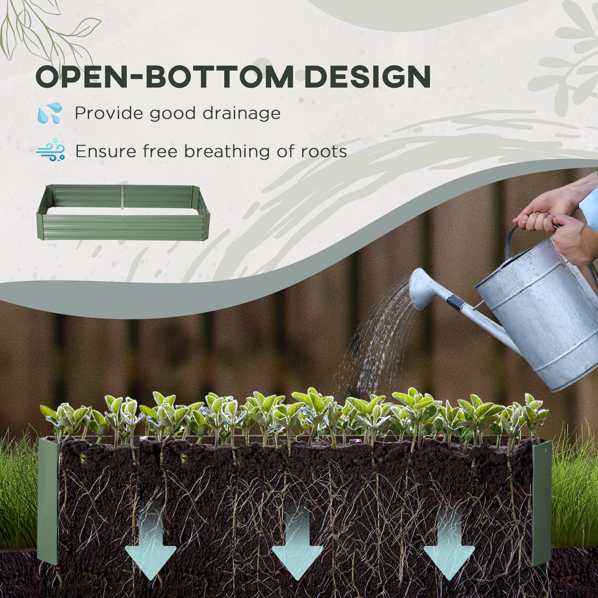 6' x 3' x 1' Raised Garden Bed with 2 Trellis Tomato Cages, Steel Frame Elevated Planter Box, Light Green