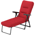 Folding Outdoor Lounge Chair with Cushion, Adjustable Backrest, Reclining Patio Garden Chair with Footrest, Wine Red