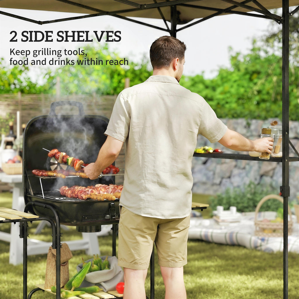 5 x 8.5 ft Pop Up Grill Gazebo with 2 Shelves, UPF 50+ Outdoor Instant Canopy Portable Shelter with Carry Bag, Khaki