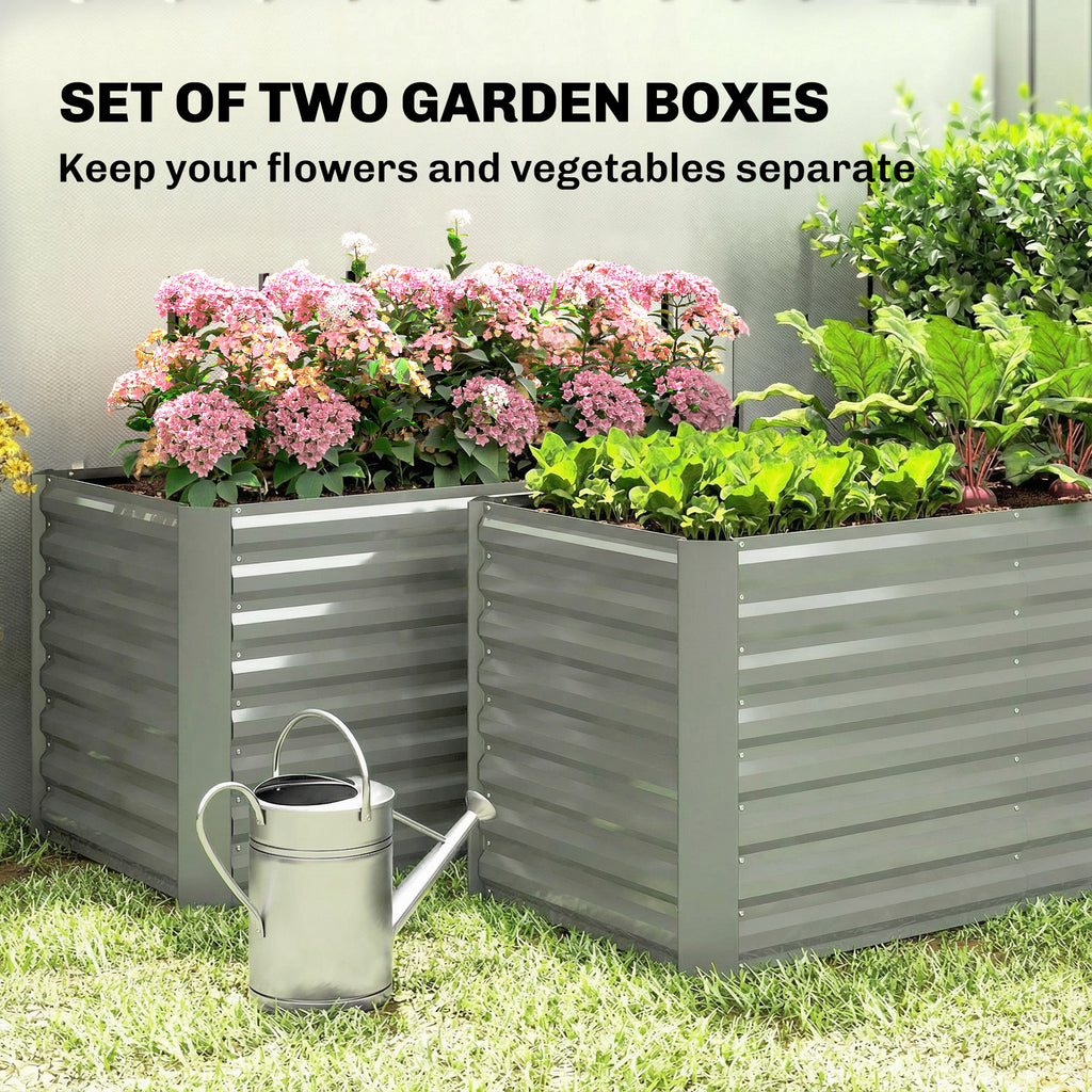 Set of 2 Galvanized Metal Planters for Outdoor Plants, 4' x 2' x 2' Raised Garden Bed, Light Grey